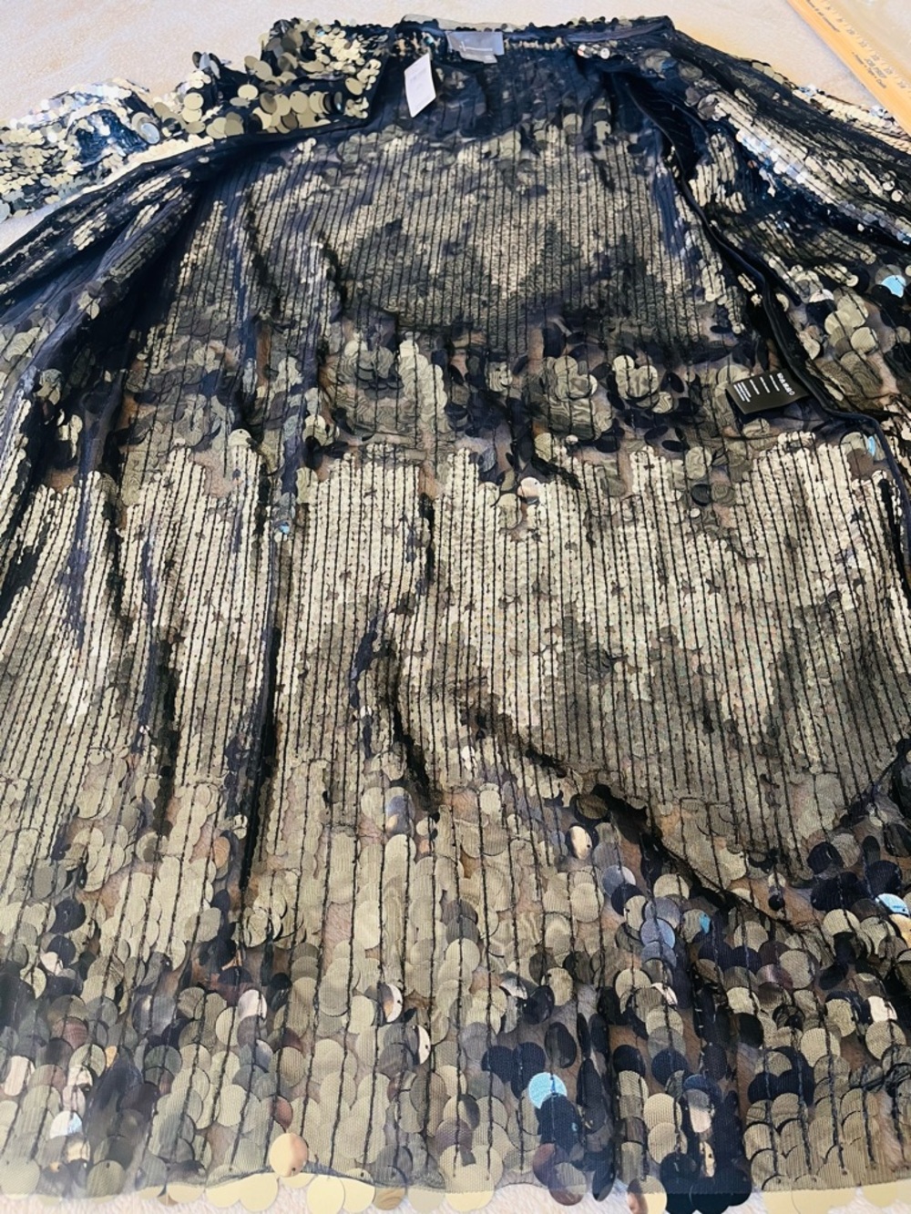 Abercrombie Paillette Bell Long Sleeve Duster Black Silver Sequin One Size NWT - Picture 8 of 8
